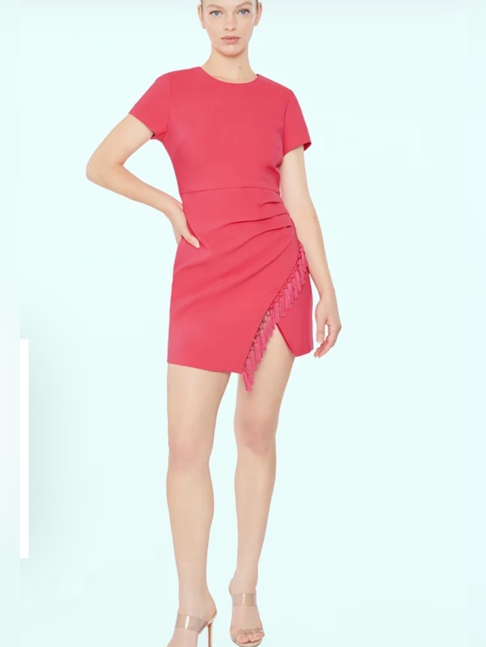 Likely Pink Short-Sleeve Tassel Sheath Dress